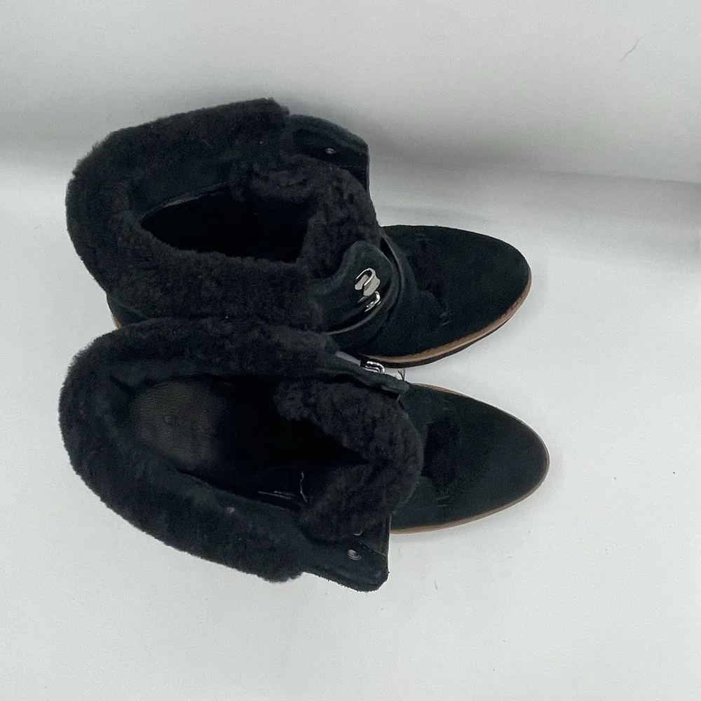 Womens Kenna Coach‎ Black Suede/Fur Wedge Booties Size 8M